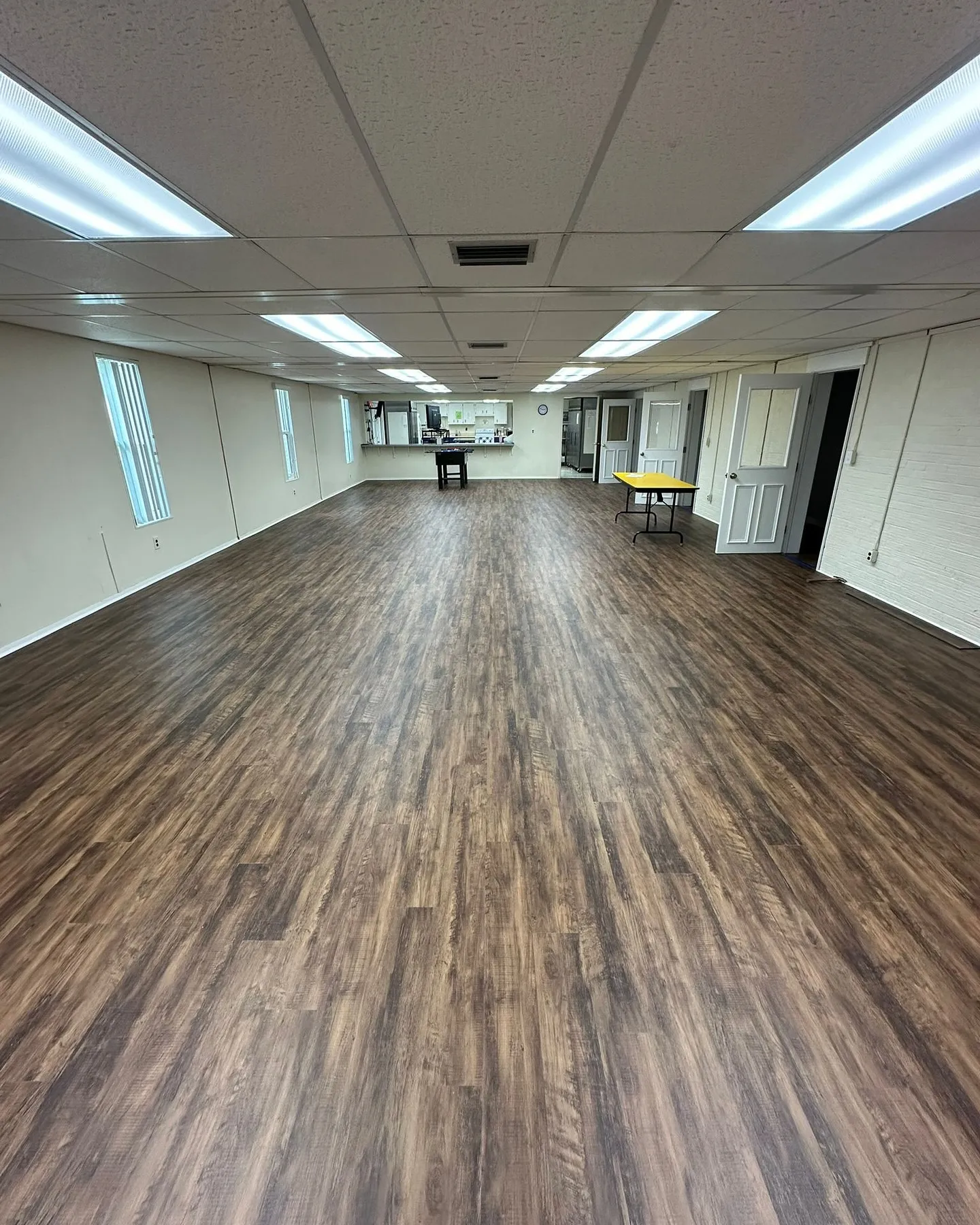Engineered wood plank in a commercial space